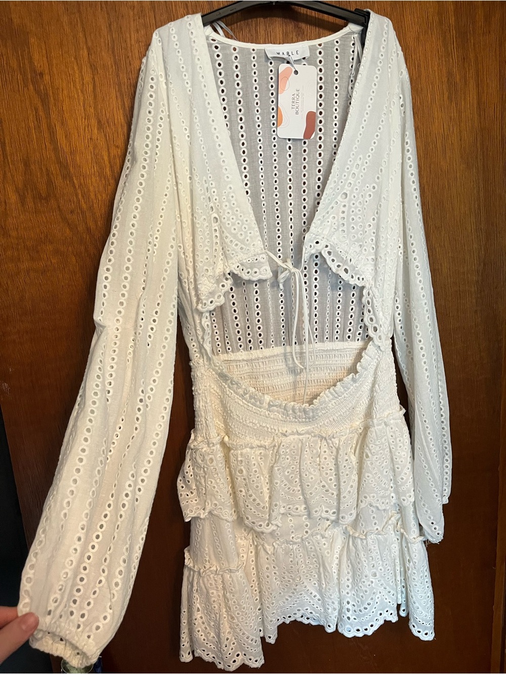 MABLE White Eyelet Tiered Mini Dress